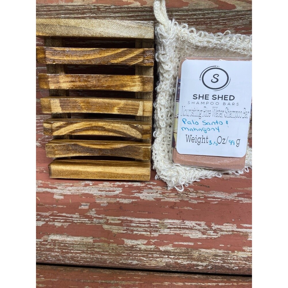 Palo-Santo & Mahogany Mens Handcrafted Rice Water Goat Milk Shampoo Bar 3.5 Oz